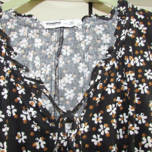 Women's Sonoma A-line, Sleeveless, Ruffled Neckline Black Floral Dress XXL - Picture 4 of 7
